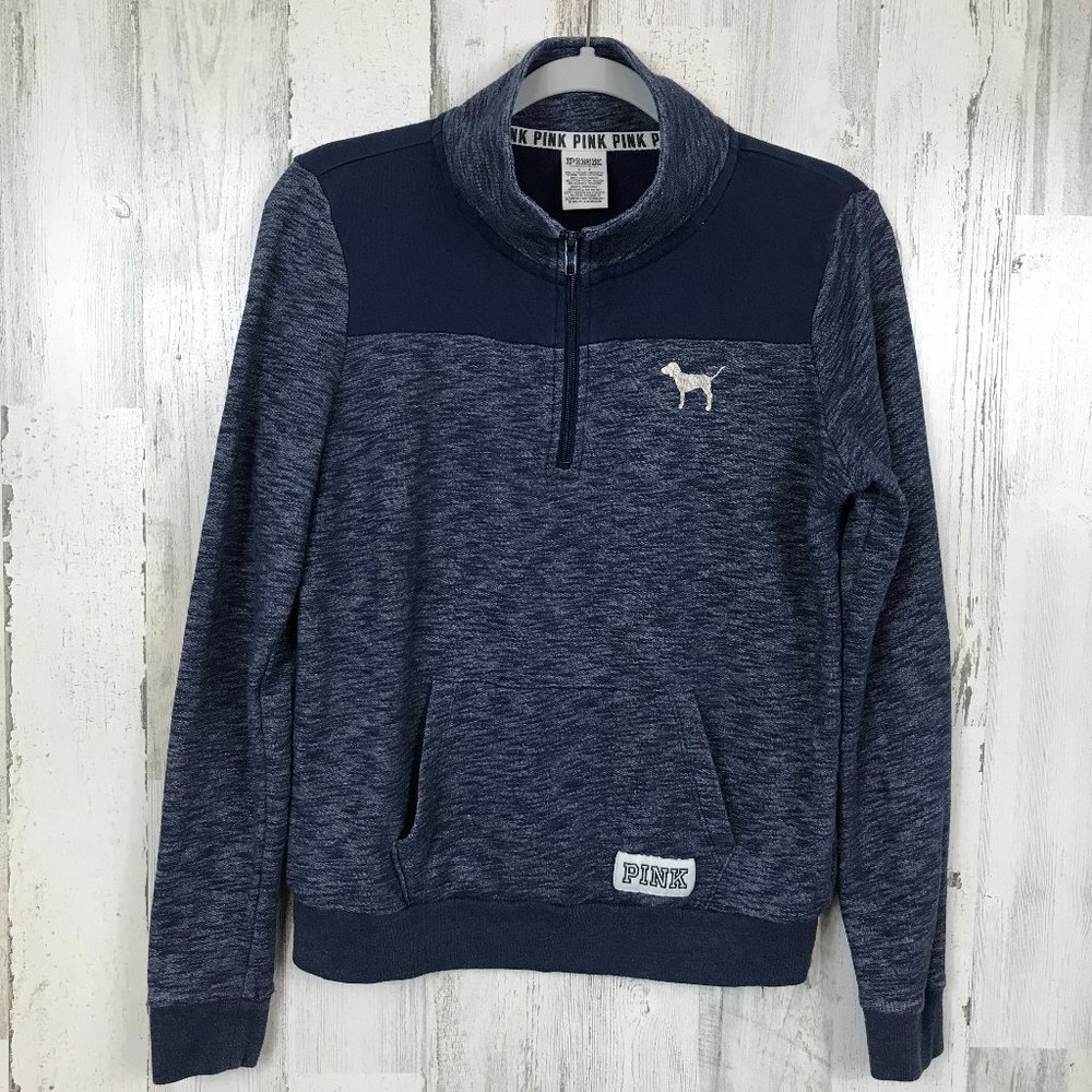 PINK Victoria's Secret 1/4 zip pullover mock neck blue marled joey pocket small